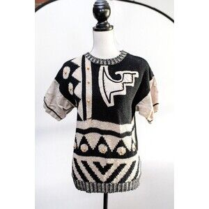 Victoria Jones Short sleeve sweater Linen sleeves art to wear abstract M Vintage